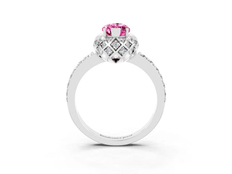 White gold Marquise Cut Diamond Solitaire Ring with Shared Prong Pavé Band_3