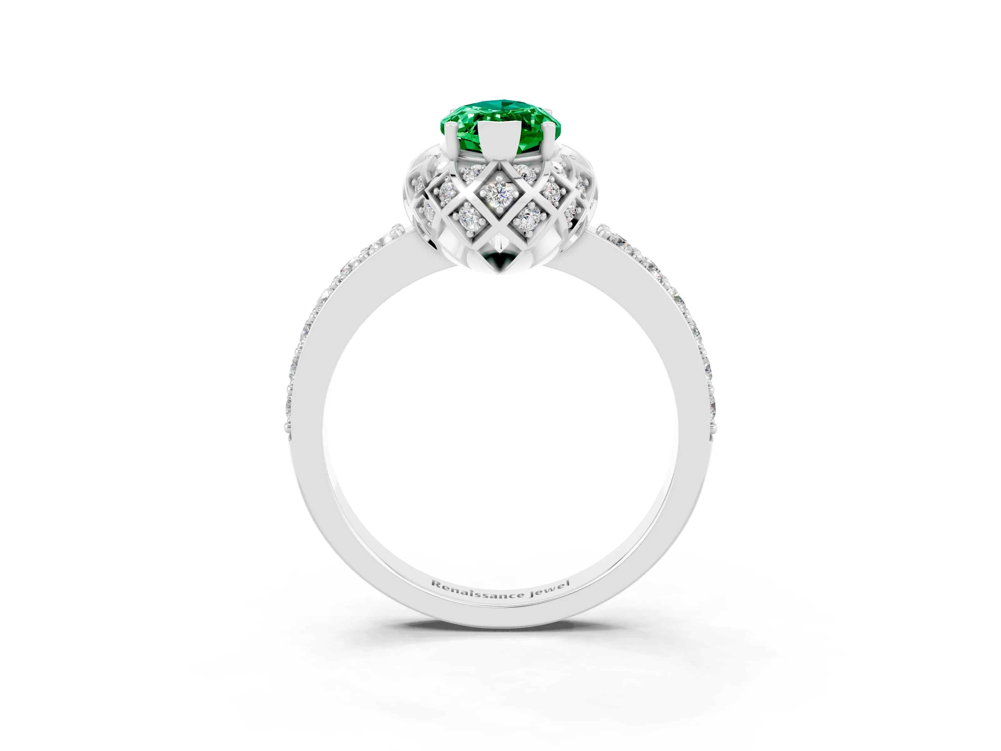 White gold Marquise Cut Diamond Solitaire Ring with Shared Prong Pavé Band_3