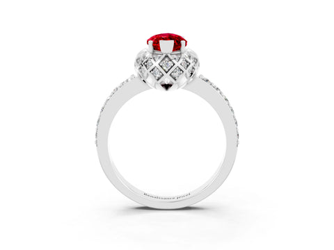 White gold Marquise Cut Diamond Solitaire Ring with Shared Prong Pavé Band_3