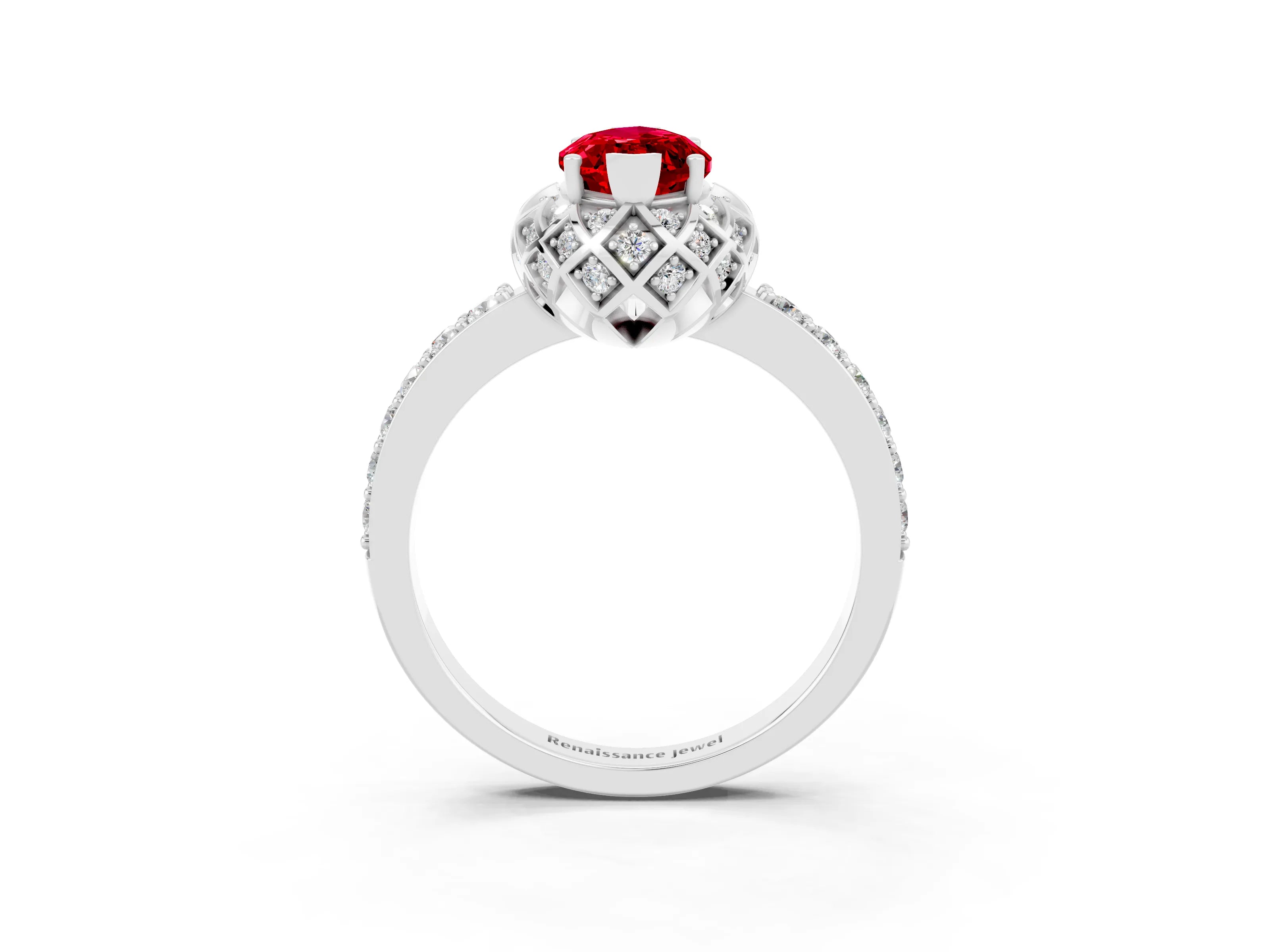 White gold Marquise Cut Diamond Solitaire Ring with Shared Prong Pavé Band_3