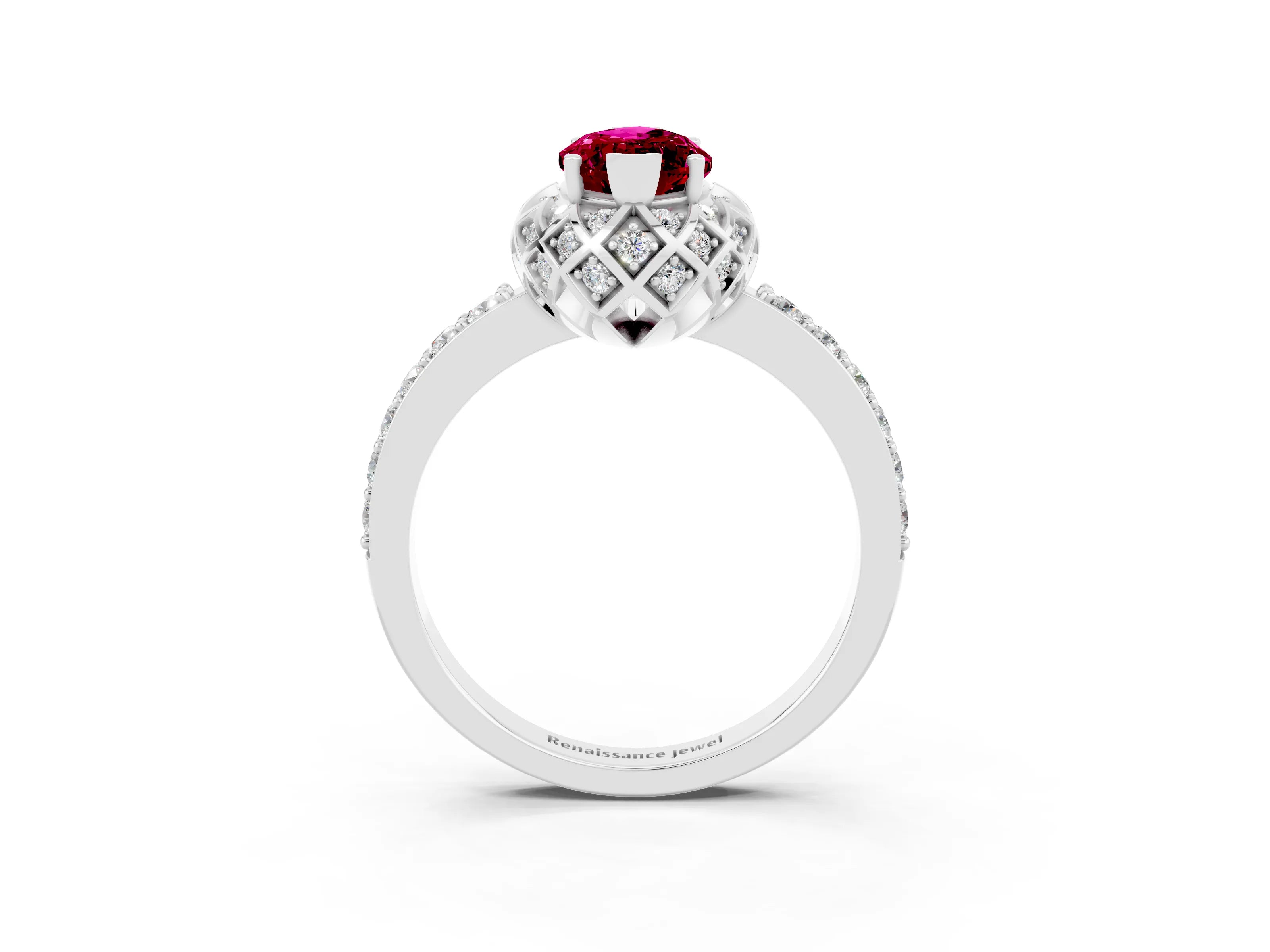 White gold Marquise Cut Diamond Solitaire Ring with Shared Prong Pavé Band_3