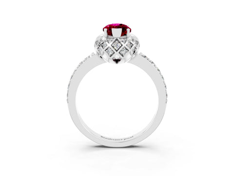 White gold Marquise Cut Diamond Solitaire Ring with Shared Prong Pavé Band_3