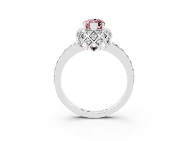White gold Marquise Cut Diamond Solitaire Ring with Shared Prong Pavé Band
