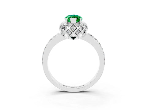White gold Marquise Cut Diamond Solitaire Ring with Shared Prong Pavé Band_3