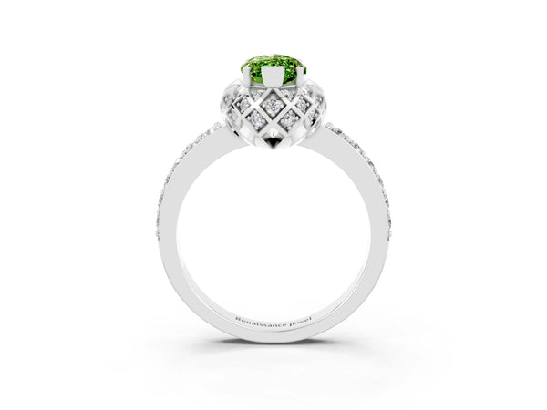 White gold Marquise Cut Diamond Solitaire Ring with Shared Prong Pavé Band