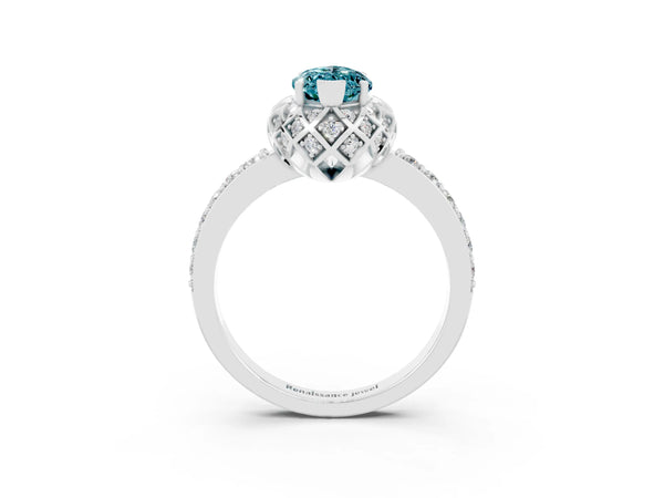 Platinum Marquise Cut Diamond Solitaire Ring with Shared Prong Pavé Band