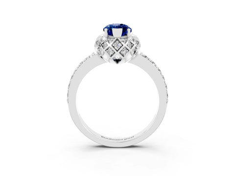 White gold Marquise Cut Diamond Solitaire Ring with Shared Prong Pavé Band_3