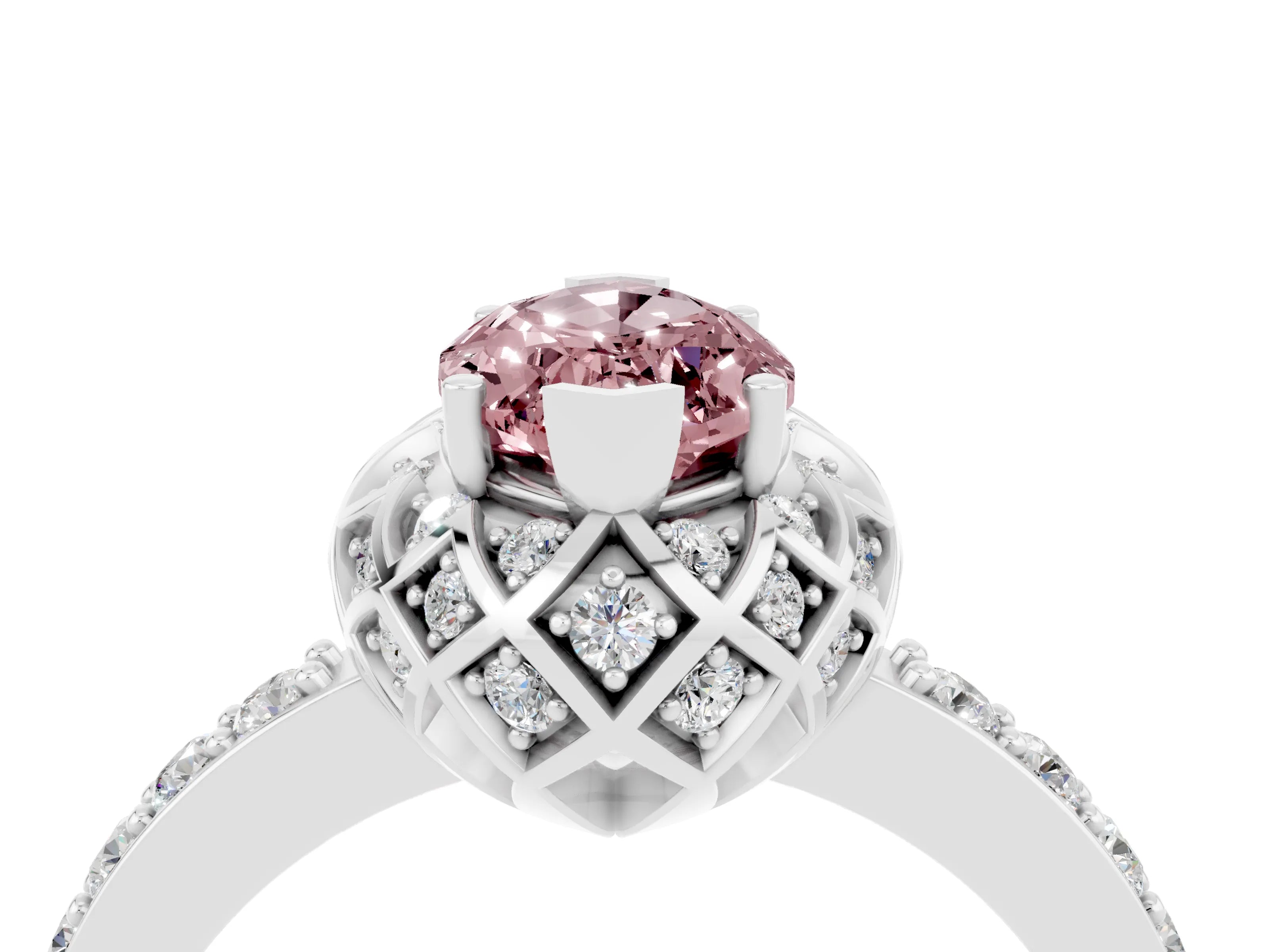 White gold Marquise Cut Diamond Solitaire Ring with Shared Prong Pavé Band_4