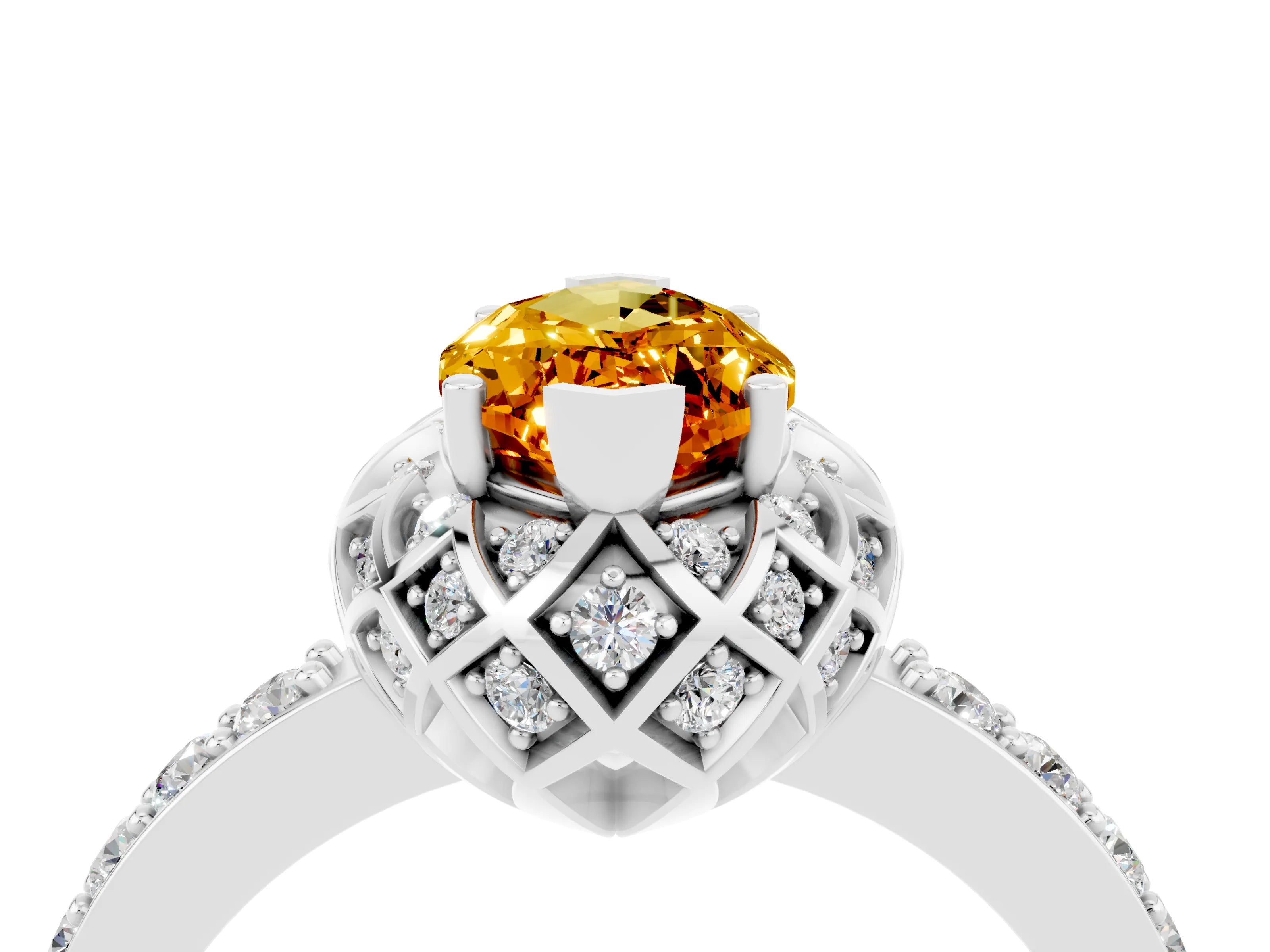 White gold Marquise Cut Diamond Solitaire Ring with Shared Prong Pavé Band_4