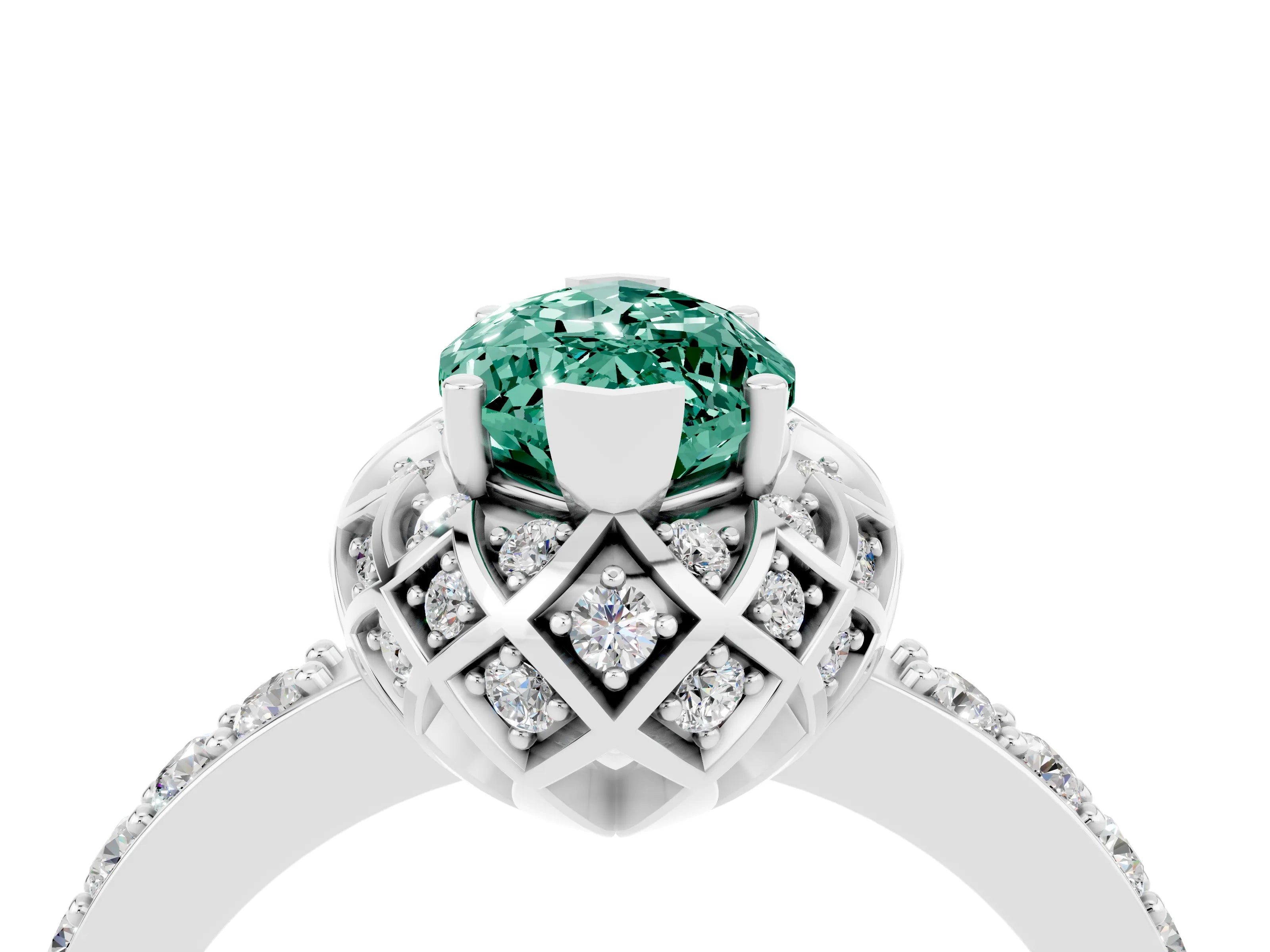White gold Marquise Cut Diamond Solitaire Ring with Shared Prong Pavé Band_4