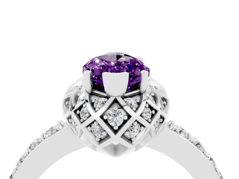 White gold Marquise Cut Diamond Solitaire Ring with Shared Prong Pavé Band_4