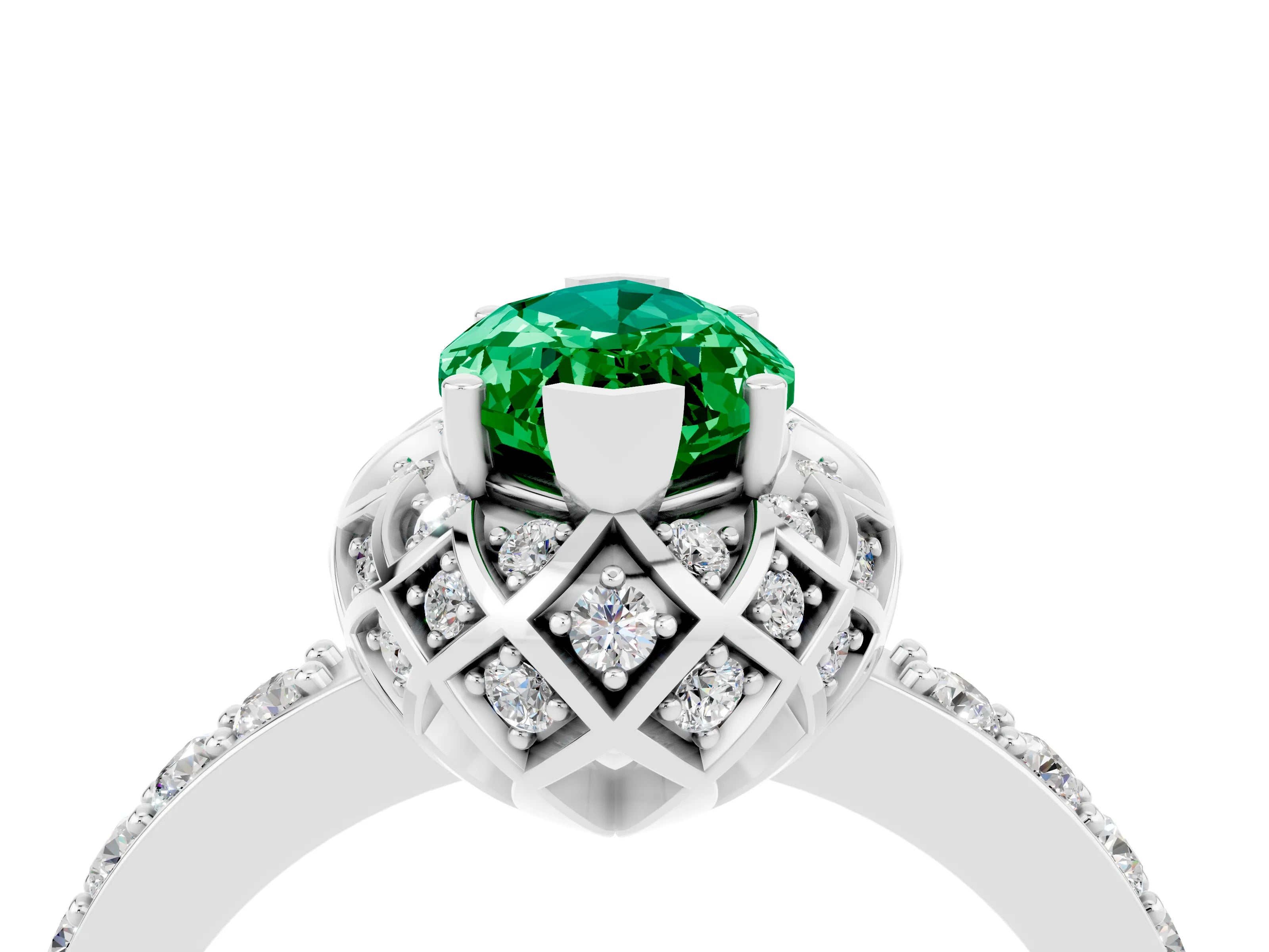 White gold Marquise Cut Diamond Solitaire Ring with Shared Prong Pavé Band_4