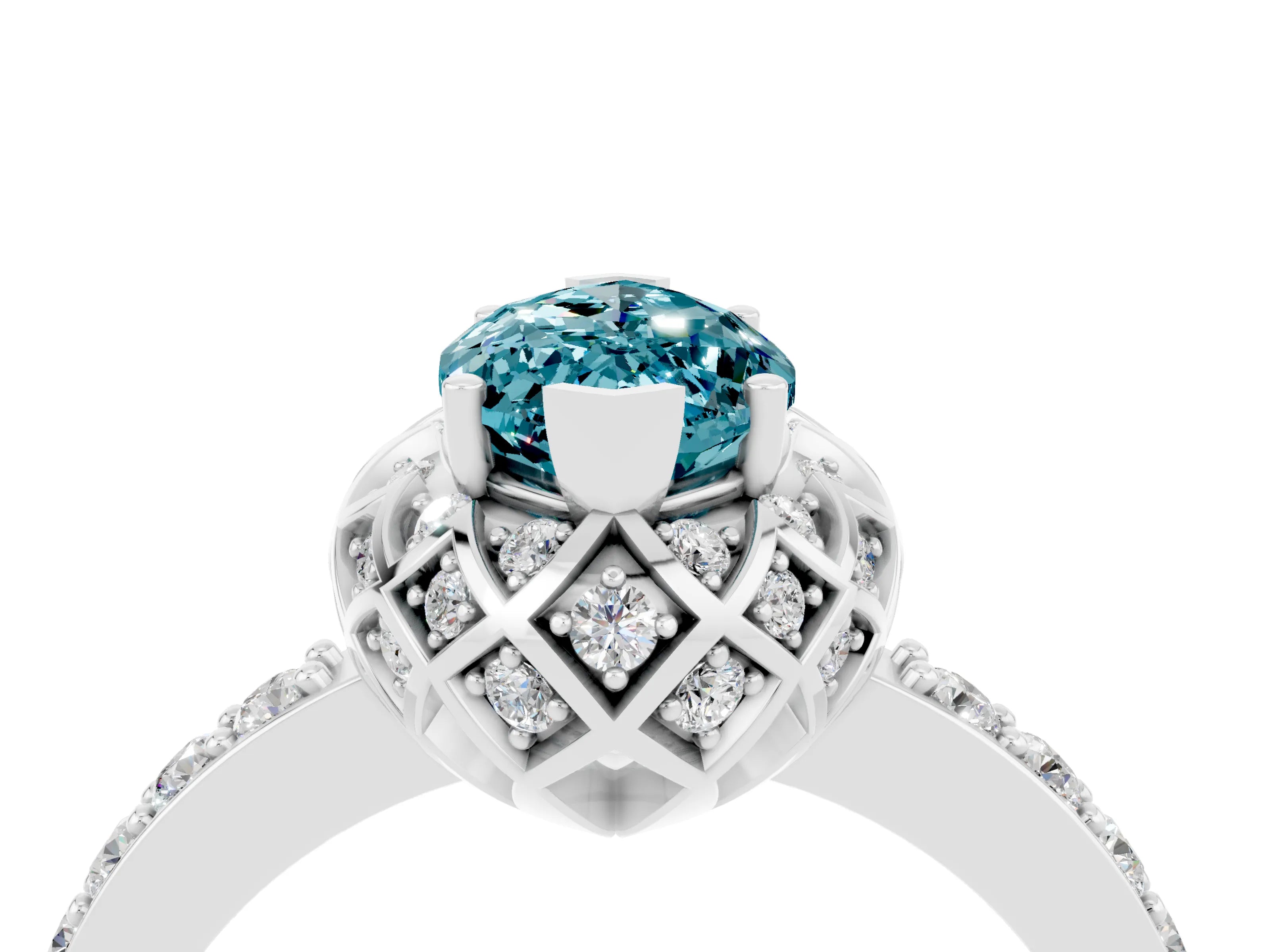 White gold Marquise Cut Diamond Solitaire Ring with Shared Prong Pavé Band_4