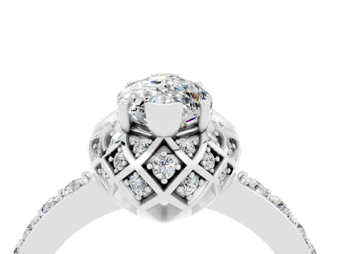 White gold Marquise Cut Diamond Solitaire Ring with Shared Prong Pavé Band_4
