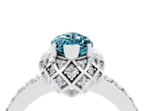 White gold Marquise Cut Diamond Solitaire Ring with Shared Prong Pavé Band_4