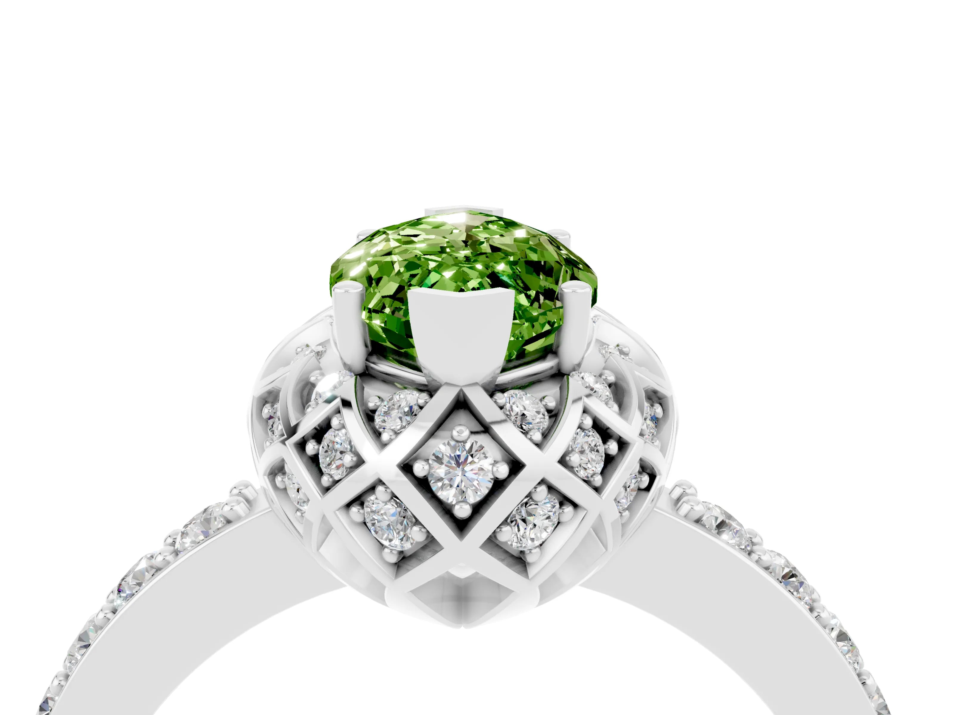 White gold Marquise Cut Diamond Solitaire Ring with Shared Prong Pavé Band_4