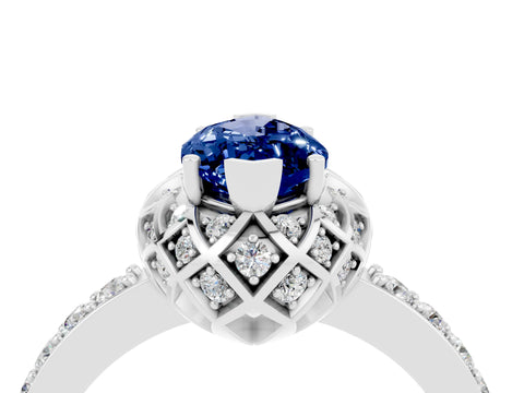 White gold Marquise Cut Diamond Solitaire Ring with Shared Prong Pavé Band_4