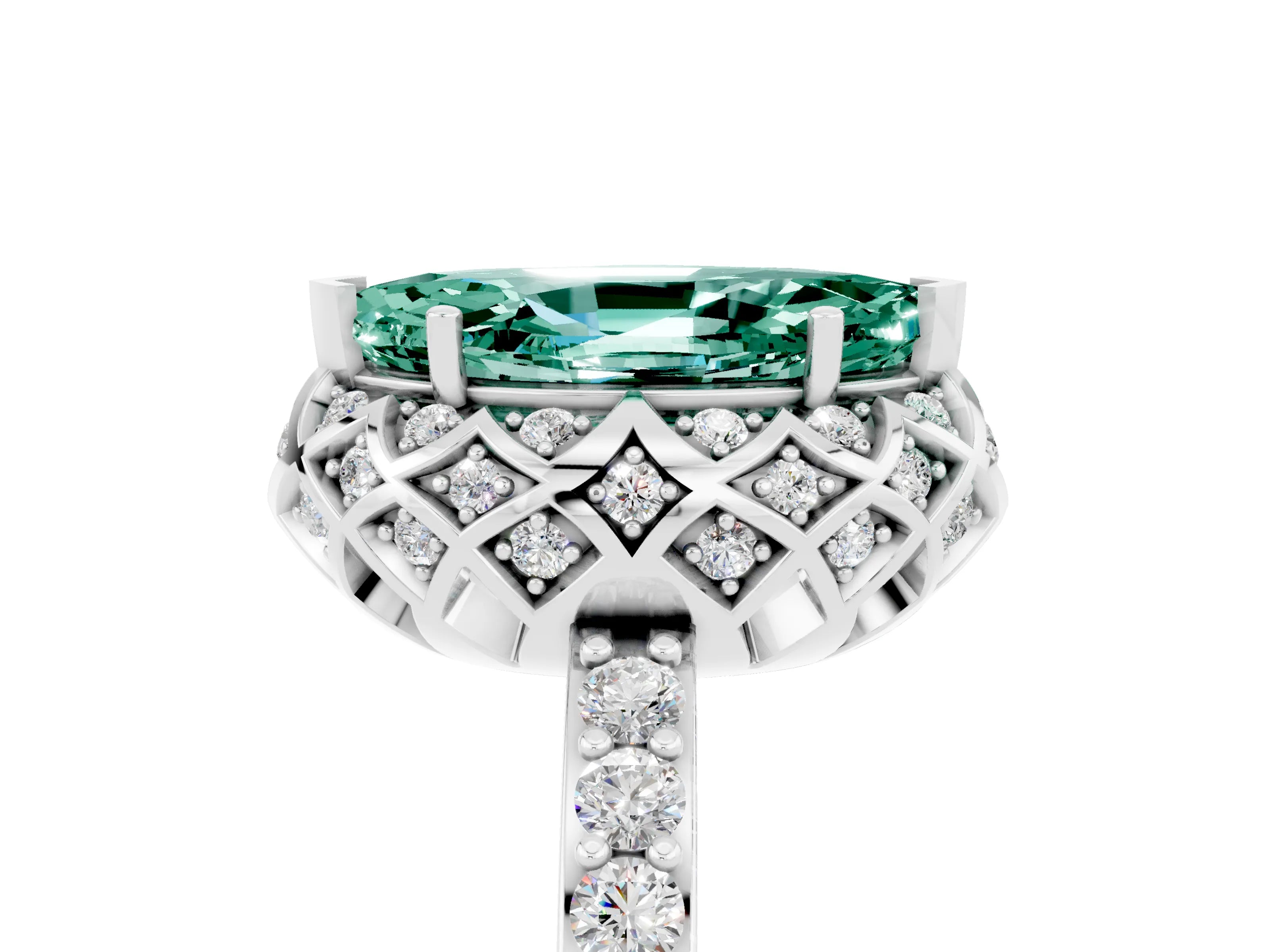 White gold Marquise Cut Diamond Solitaire Ring with Shared Prong Pavé Band_5