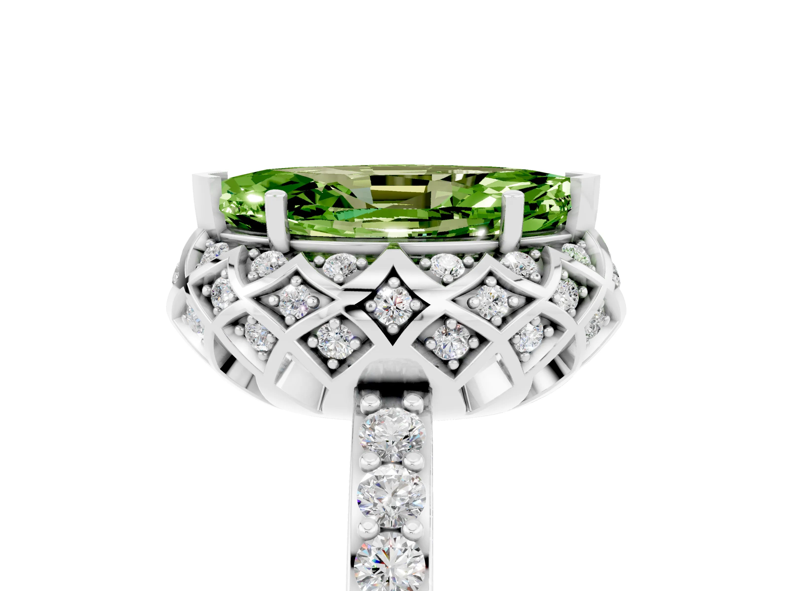 White gold Marquise Cut Diamond Solitaire Ring with Shared Prong Pavé Band_5