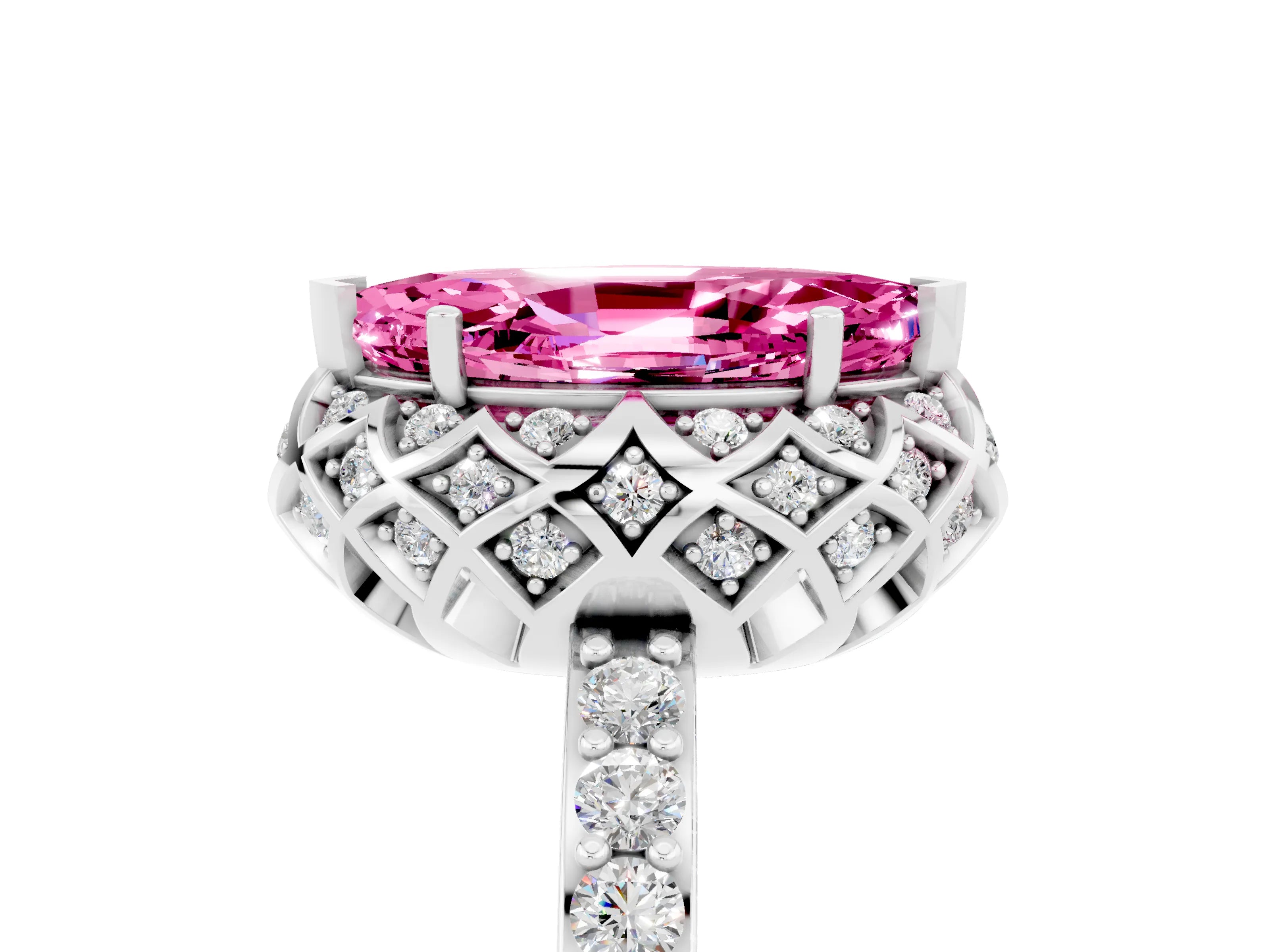 White gold Marquise Cut Diamond Solitaire Ring with Shared Prong Pavé Band_5