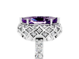 White gold Marquise Cut Diamond Solitaire Ring with Shared Prong Pavé Band_5