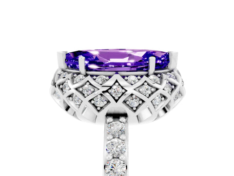 White gold Marquise Cut Diamond Solitaire Ring with Shared Prong Pavé Band_5