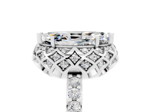 White gold Marquise Cut Diamond Solitaire Ring with Shared Prong Pavé Band_5