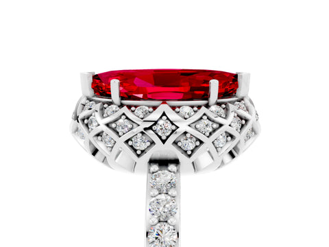 White gold Marquise Cut Diamond Solitaire Ring with Shared Prong Pavé Band_5