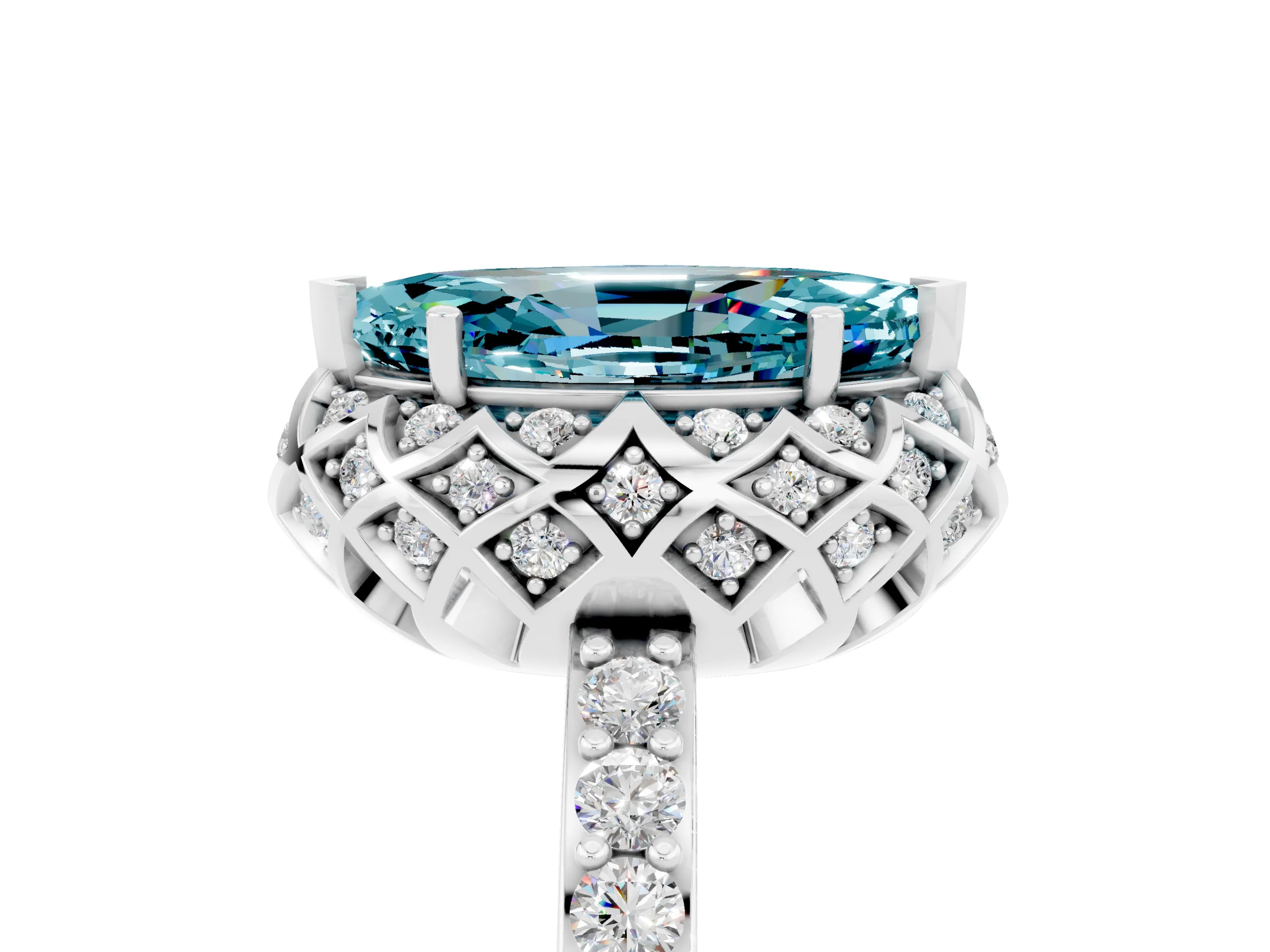 White gold Marquise Cut Diamond Solitaire Ring with Shared Prong Pavé Band_5