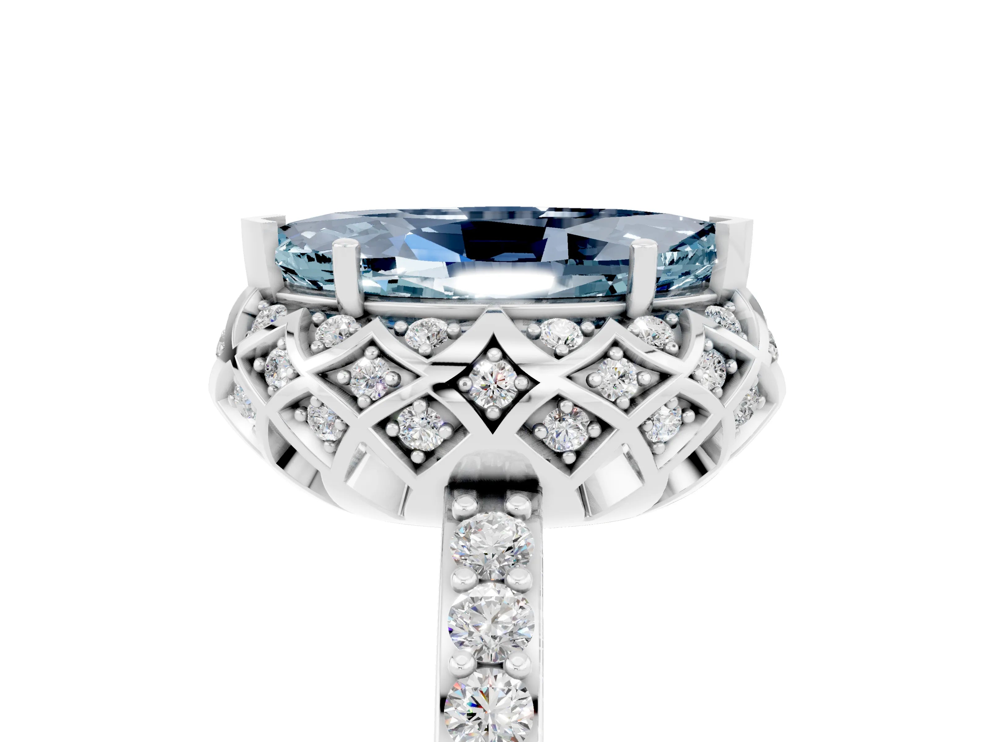 White gold Marquise Cut Diamond Solitaire Ring with Shared Prong Pavé Band_5