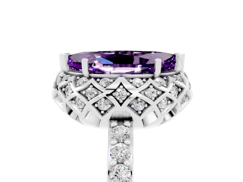 White gold Marquise Cut Diamond Solitaire Ring with Shared Prong Pavé Band_5