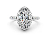 White gold Marquise Cut Diamond Solitaire Ring with Shared Prong Pavé Band