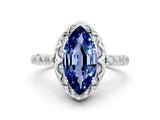 White gold Marquise Cut Diamond Solitaire Ring with Shared Prong Pavé Band