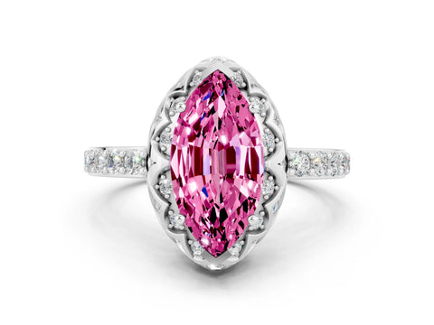 White gold Marquise Cut Diamond Solitaire Ring with Shared Prong Pavé Band