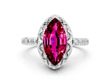 White gold Marquise Cut Diamond Solitaire Ring with Shared Prong Pavé Band