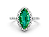 White gold Marquise Cut Diamond Solitaire Ring with Shared Prong Pavé Band