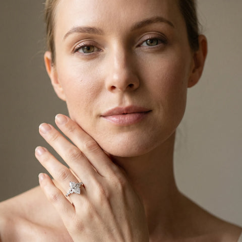 White gold Marquise Cut Diamond Solitaire Ring with Side Stones and Four-Prong Setting_113