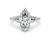 Silver 2.02 Carat F VVS2 Marquise Diamond Solitaire Ring with Side Stones and Four-Prong Setting