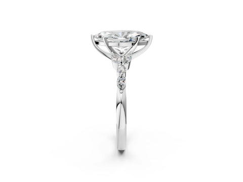 Silver 2.02 Carat F VVS2 Marquise Diamond Solitaire Ring with Side Stones and Four-Prong Setting