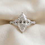 Silver 2.02 Carat F VVS2 Marquise Diamond Solitaire Ring with Side Stones and Four-Prong Setting