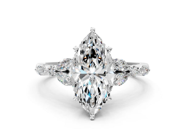 Platinum 2.00 Carat D VVS1 Marquise Diamond Solitaire Ring with Side Stones and Four-Prong Setting