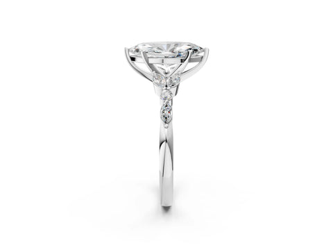 White gold Marquise Cut Diamond Solitaire Ring with Side Stones and Four-Prong Setting_90