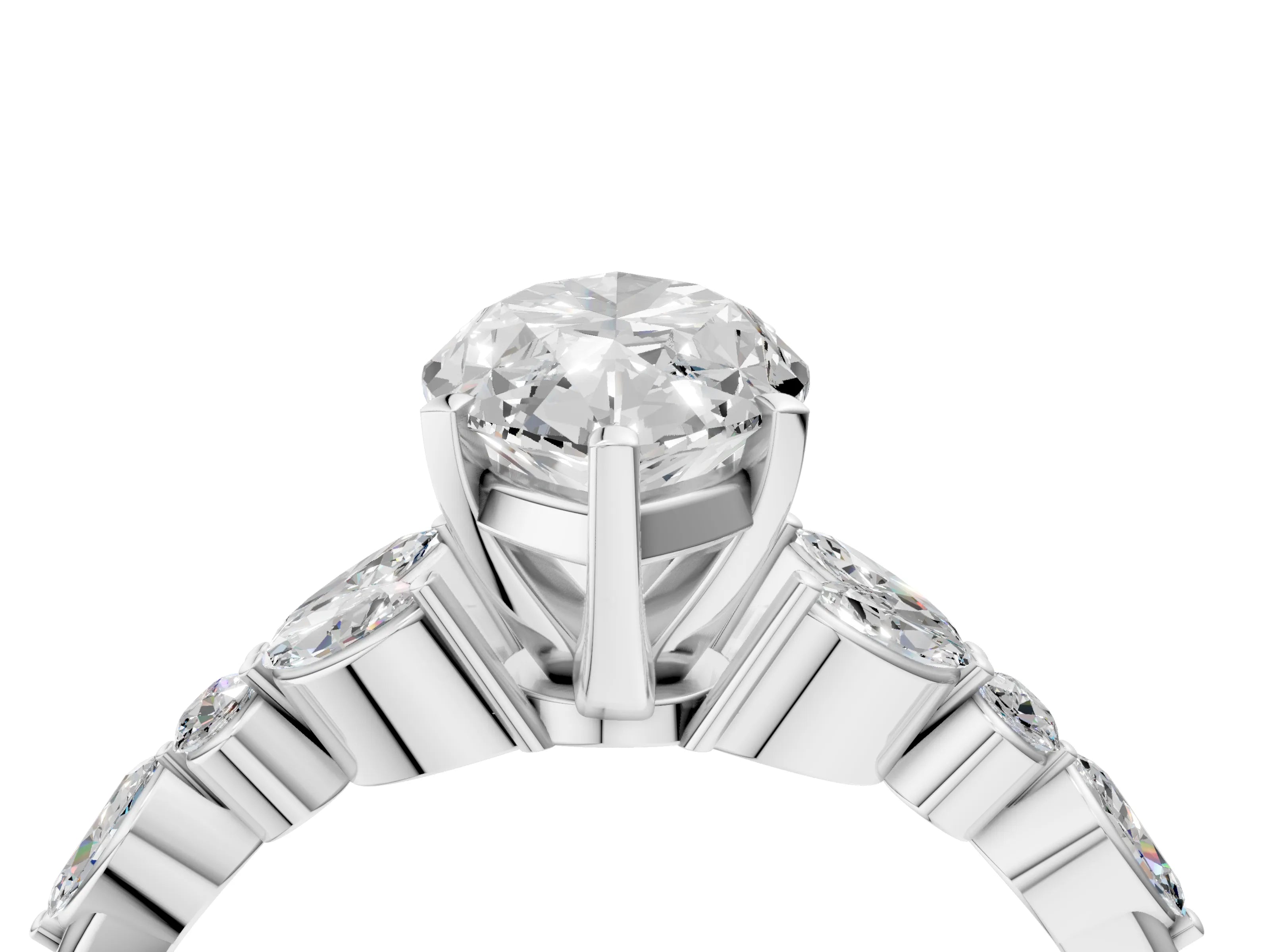 White gold Marquise Cut Diamond Solitaire Ring with Side Stones and Four-Prong Setting_92
