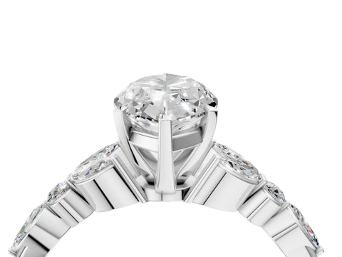White gold Marquise Cut Diamond Solitaire Ring with Side Stones and Four-Prong Setting_92