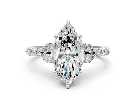 White gold Marquise Cut Diamond Solitaire Ring with Side Stones and Four-Prong Setting_94