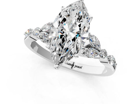 White gold Marquise Cut Diamond Solitaire Ring with Side Stones and Four-Prong Setting_95