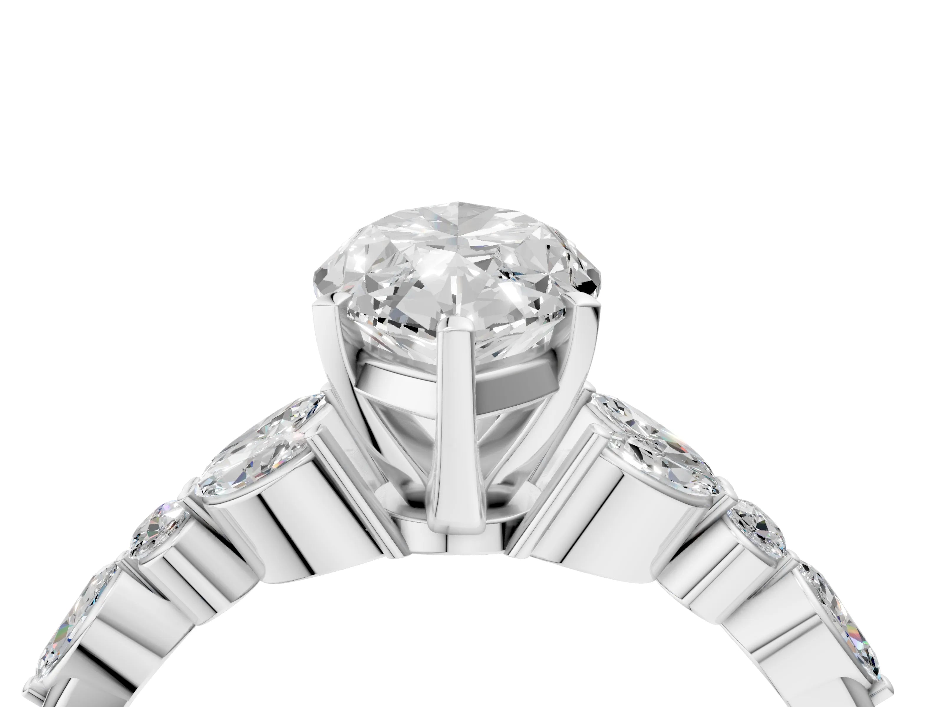 White gold Marquise Cut Diamond Solitaire Ring with Side Stones and Four-Prong Setting_98