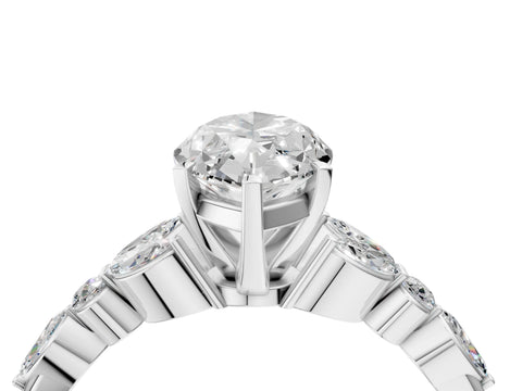 White gold Marquise Cut Diamond Solitaire Ring with Side Stones and Four-Prong Setting_98