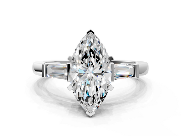 Platinum Marquise Three Stone Engagement Ring Setting with Tapered Baguettes