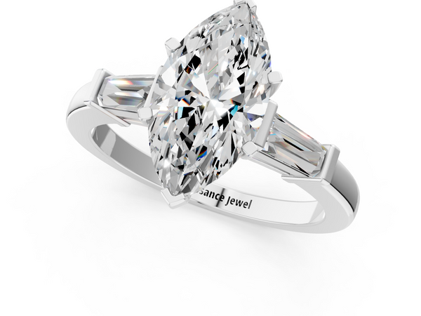 Platinum Marquise Three Stone Engagement Ring Setting with Tapered Baguettes